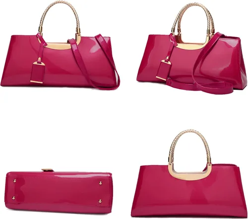 Vista 3 de jessie Bolso de hombro estructurado de piel de charol para mujer, bolsa cruzada con asa superior