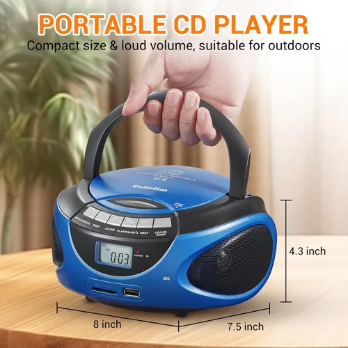 Vista 3 de Gelielim Reproductor de CD Boombox portátil, reproductores de CD de carga superior para el hogar con Bluetooth, radio estéreo AM FM, compatible