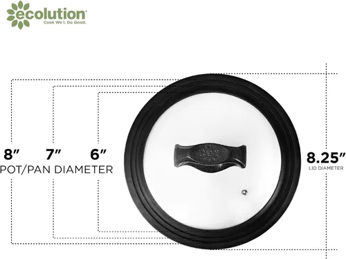 Vista 3 de Ecolution Tapa universal para ollas y sartenes, se adapta a utensilios de cocina de 6 a 8 pulgadas, tapa de repuesto de vidrio templado con borde