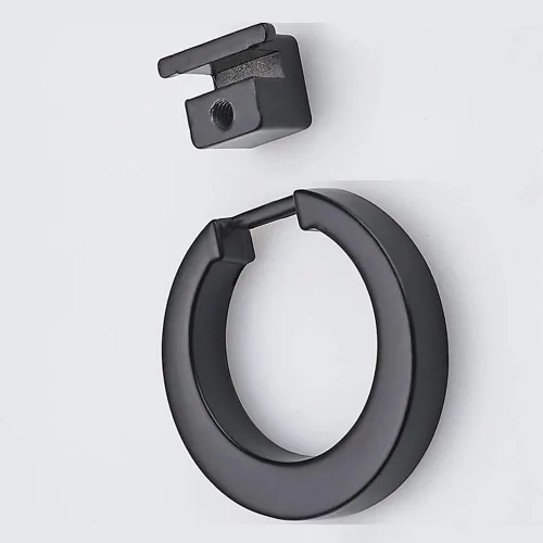 Vista 3 de Paquete de 12 pomos y tiradores de anillo de gabinete, manija de hardware de un solo agujero, manija de anillo negro para aparador, cajón, armario