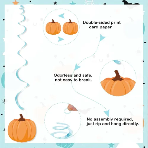 Vista 2 de K KUMEED Decoraciones de Halloween para baby shower, 20 piezas Blue A Little Boo is Almost Due Colgantes de remolinos para niños, decoración