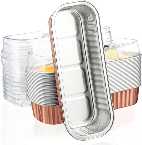 Vista 18 de EUSOAR Forros para magdalenas con tapas, 30 unidades de ramekins de papel de aluminio de 6.8 oz, mini moldes para pan de aluminio desechables
