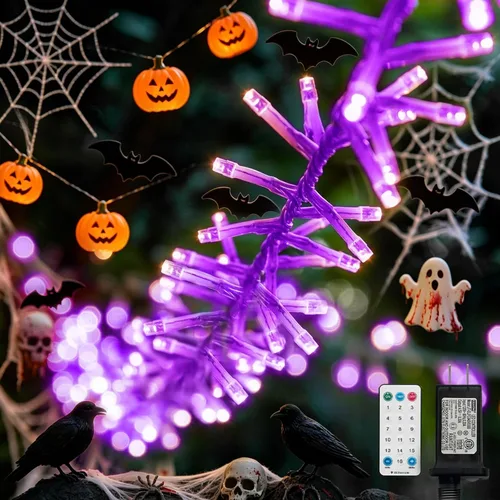 Vista 16 de LAMPHOME Luces de Navidad de color blanco cálido, 34.1 pies, 100 luces LED impermeables para árbol de Navidad con 8 modos, decoraciones de Navidad