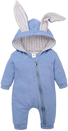 Vista 120 de Simplee Kids Enterizo con diseño de conejo de Pascua con capucha, para bebé, overol con cremallera y orejas largas