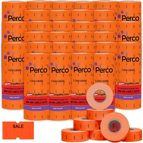 Vista 26 de Etiquetas azules Perco de 1 línea - 8 rollos, 1 funda, 8,000 etiquetas en blanco para pistolas de precio y fecha de 1 línea Perco - Fabricadas