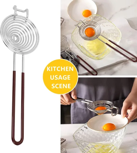 Vista 4 de NileHome Separador de huevos, separador de yema de huevo, blanco, acero inoxidable, filtro de tamizado de yema de huevo, herramienta de cocina