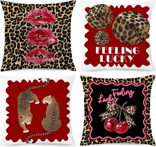 Vista 9 de Trendy Leopard Cheetah Print Pillow Covers 18x18 Set of 4
