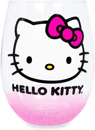 Vista 9 de Silver Buffalo Sanrio Hello Kitty You Had Me At Hello Glitter - Vaso de vino sin tallo para cócteles, capacidad para 20 onzas Hello Kitty Me Tuviste