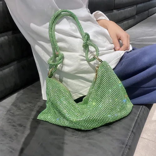Vista 6 de Bolso de noche brillante con diamantes de imitación para mujer, bolso de mano plateado, bolso Hobo para fiesta, baile de graduación, boda