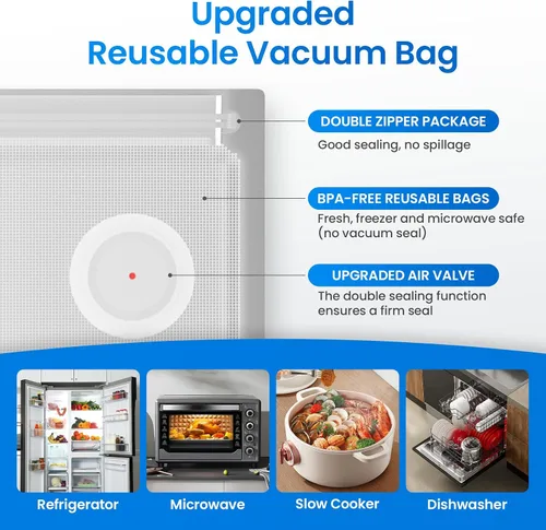 Vista 7 de Sellador al vacío, sellador al vacío portátil para alimentos, máquina de vacío con 3 tamaños de bolsas de almacenamiento al vacío y 10 por