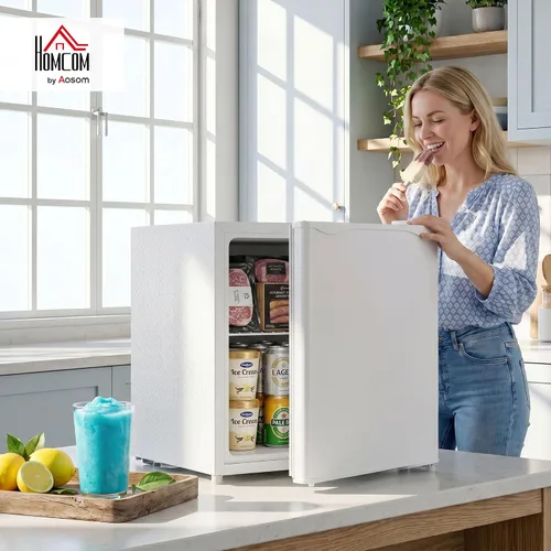 Vista 2 de HOMCOM - Congelador mini de mostrador, congelador vertical compacto de 1.1 pies cúbicos con estantes removibles, puerta reversible para el hogar