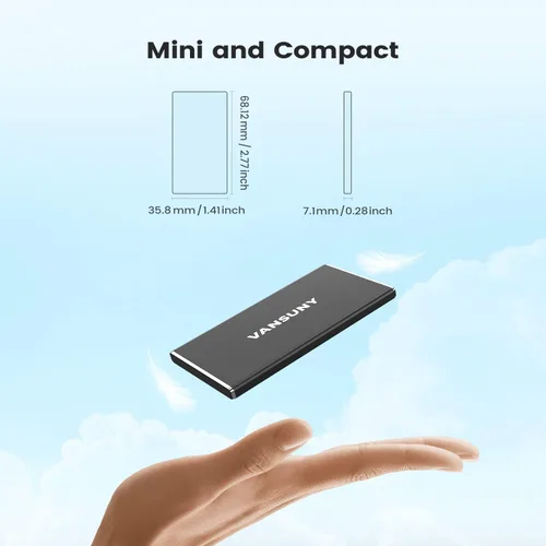 Vista 3 de Vansuny SSD externo portátil de 250 GB, USB 3.1 Gen2 430MB/s de transferencia de datos de alta velocidad, USB C Mini unidad de estado sólido externa