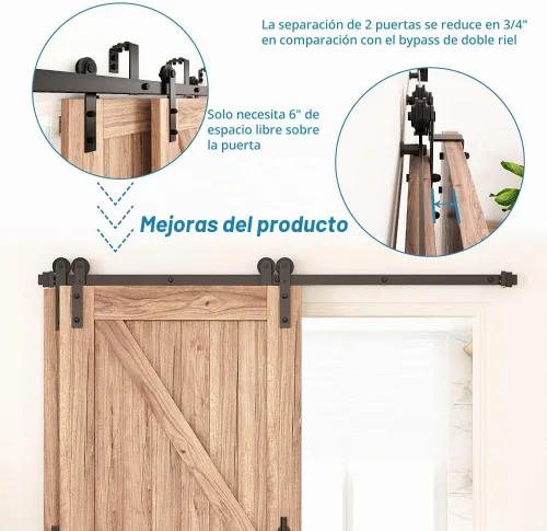 Vista 3 de ZEKOO - Kit de herrajes para puerta corrediza de granero de 4 pies para 2 puertas