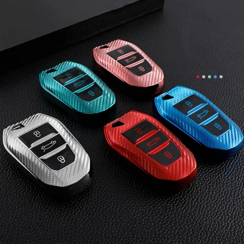 Vista 5 de POCHY Key Fob Cover For Peugeot 2008 3008 4008 5008 308 408 508 Citroen C4 C4l C6 C3-xr Picasso Ds3 Ds4 Ds5 Car Key Case Bag Cover Fob Holder