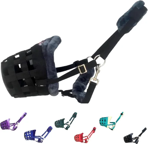 Vista 15 de Horse Grazing Muzzle Halter, Mink Fleece Padded, Multiple Sizes, Breathable (Black, Cob)