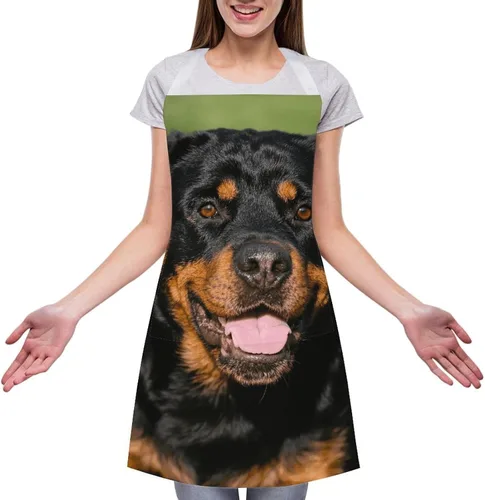 Vista 3 de MUSM Apron for Adults - 27.6 X 31.5 Inch, Heavy-Duty Polyester Aprons with Two Large Pockets, Waterproof Rottweiler Kitchen Apron for Cooking