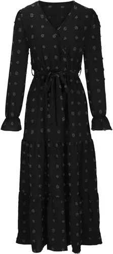 Vista 5 de Vifucz Vestido bohemio para mujer, de jacquard, con puños fruncidos, vestido largo casual de cintura alta, ajustado, vestido de fiesta fluido