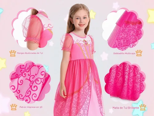 Vista 4 de Ropa de Disfraz de Princesa para Niñas Cumpleaños Fiesta Elegante Disfraz de Halloween Vestidos de Princesa para Niños Pequeños Rosa