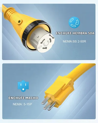 Vista 3 de Kohree Enchufe adaptador RV de 50 amperios a 15 amperios de 110 V, macho de 15 amperios a 50 amperios hembra, cable adaptador de corriente RV de 12