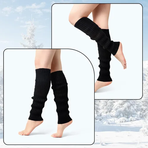 Vista 4 de Passionbility Calentadores de piernas para mujer, calentadores de piernas de los años 80, calcetines largos de punto acanalado para deportes