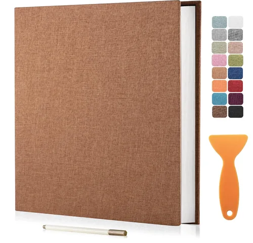 Vista 20 de Álbum autoadhesivo para fotos de 4 x 6 pulgadas, álbum de recortes con cubierta de lino magnética, 30 páginas adhesivas en blanco, para familiares