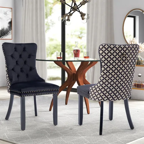 Vista 30 de Juego de 2 sillas de comedor de terciopelo con patas de madera, color beige Mid Century Modern Dining Chairs,Upholstered Chairs with Nailhead