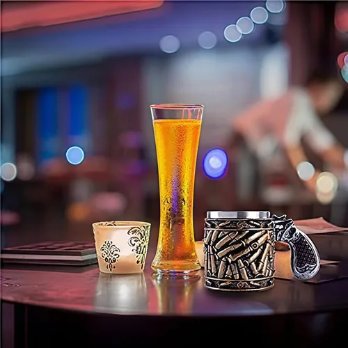Vista 9 de Novedad pistola mango con balas Casings tazas de café tazas pistola taza pistola 11oz gran regalo cerveza taza acero