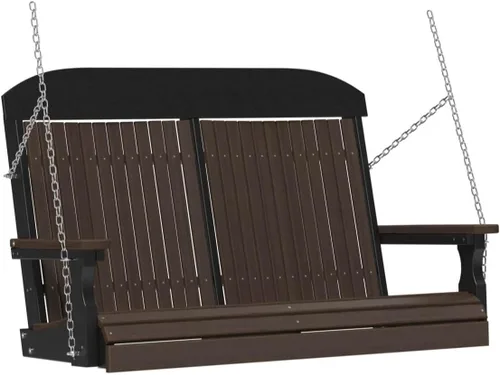 Vista 15 de LuxCraft Columpio clásico de poliéster de 4 pies con respaldo alto, fabricado con plásticos reciclados, fabricado en Estados Unidos (caoba antigua)