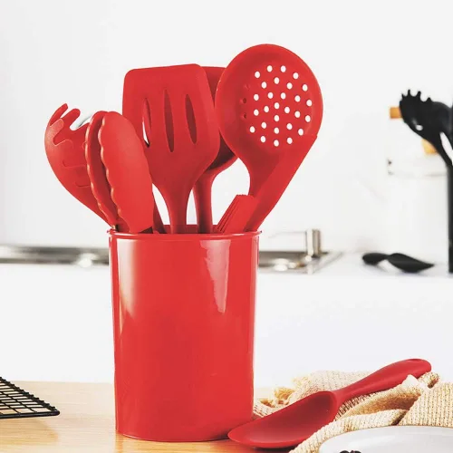Vista 4 de 9 Piece Silicone Kitchen Utensils Set, Nonstick Cookware, Spatula, Soup Spoon, Strainer, Rice Spoon, Scraper, Spoon for