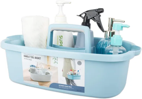 Vista 12 de Organizador de suministros de limpieza grande portátil con asa, cubo de plástico, almacenamiento de herramientas para baño, dormitorio, cocina