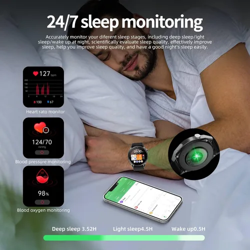 Vista 3 de KAVVO Cyber RH1 - Reloj inteligente, compatible con iOS y Android, pantalla TFT de 1.39, impermeable IP68, monitor de frecuencia cardíaca y presión