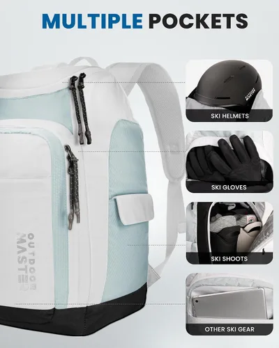 Vista 5 de OutdoorMaster Bolsa para botas de esquí de 50 l - Mochila de viaje para botas de esquí y snowboard con compartimento para casco Exterior e