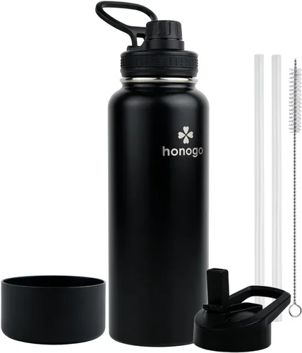 Vista 10 de Botella de agua aislada de 64 onzas con tapa de popote y tapa de boquilla, jarra de agua de medio galón de acero inoxidable con mango de paracord