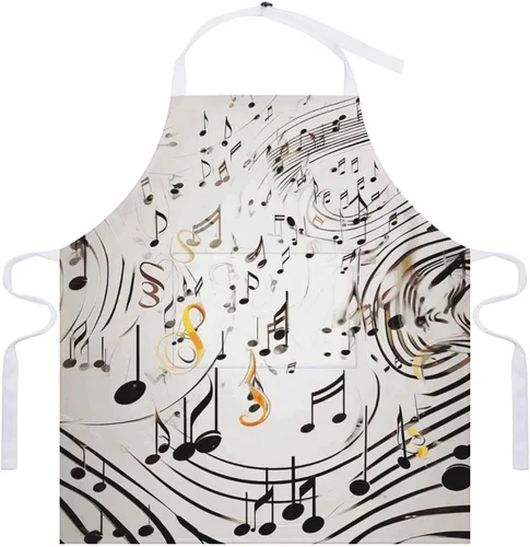 Vista 7 de Personalized Music Notes Print Adult Apron, Kitchen Cooking Aprons for Woman Man, Adjustable Bib Apron with Pocket for Baking, BBQ Crafting