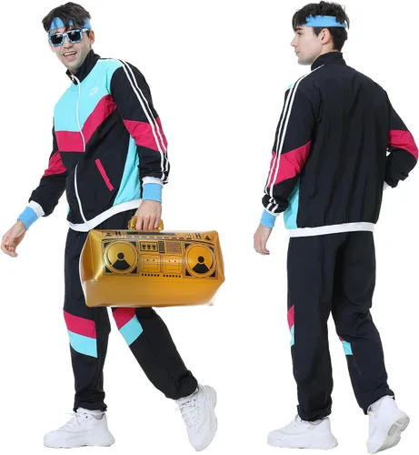 Vista 2 de Conjunto deportivo de los años 80 para hombres y mujeres, conjunto de rompevientos retro de los años 80 y 90 para hombres, traje deportivo