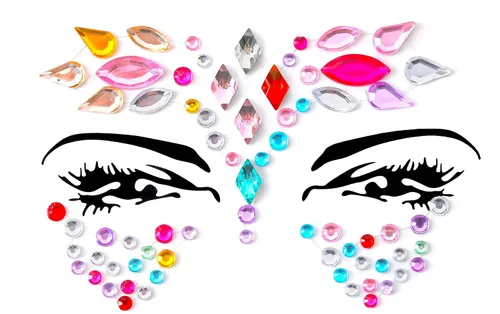 Vista 3 de FACEGEM LONDON Gemas Faciales Adhesivas con Purpurina Calcomanía de Tatuaje de Joyas Gemas de Festival Fiesta Rave Maquillaje Corporal 100 PIEZAS