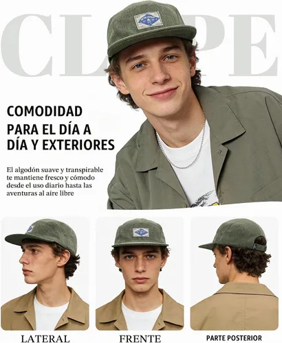 Vista 6 de CLAPE Gorra Snapback de 5 paneles para hombre, de algodón lavado, estilo 5p02-lavado Negro