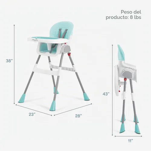 Vista 3 de Dream On Me Silla alta portátil 2 en 1 Tabletalk, silla alta compacta convertible, ligera, color aguamarina