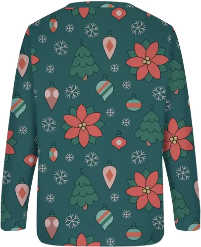 Vista 4 de Women's Holiday Sweatshirt Snowflake Print Lightweight Crewneck Pullover Casual Long Sleeve Holiday Sweater Top