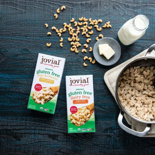 Vista 4 de Jovial Macarrones con queso cheddar blanco orgánico sin gluten, pasta integral, pasta orgánica, macarrones con queso cheddar blanco, sin gluten