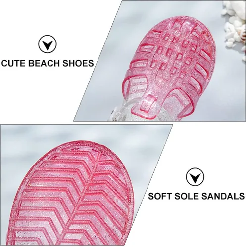Vista 6 de USHOBE Sandalias de jalea de princesa para niñas, sandalias de verano para la playa, zapatos de gelatina con purpurina, sandalias planas