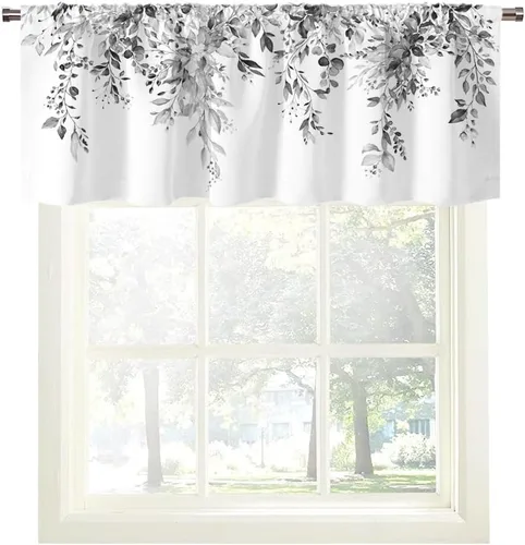 Vista 55 de Cortinas de cocina de estilo granja occidental con bolsillo para cortinero, pequeñas y cortas, estilo café rústico, cabaña, puerta de granero