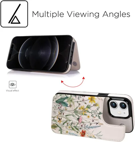 Vista 6 de uCOLOR - Funda tipo cartera para iPhone 11 con tarjetero y diseño de flores del desierto