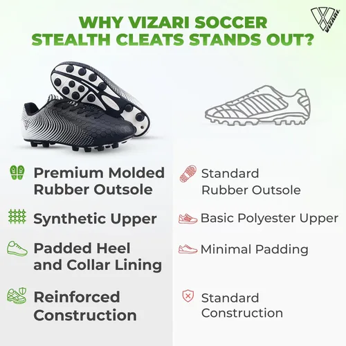 Vista 7 de Vizari USA Stealth - Botines de fútbol para niños y niñas, zapatos deportivos de fútbol para exteriores para niños pequeños, niños grandes, ligeros