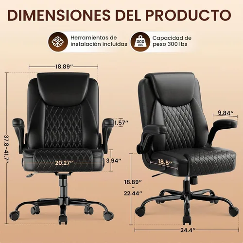 Vista 3 de GTPLAYER - Silla de oficina de piel sintética, silla de escritorio para el hogar con brazos abatibles, color negro Respaldo ergonómico, cojín