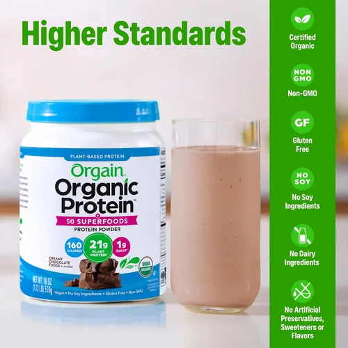 Vista 3 de Orgain Organic Vegan 0.74 oz Proteína + Superalimentos en polvo, chocolate, 1.12lb