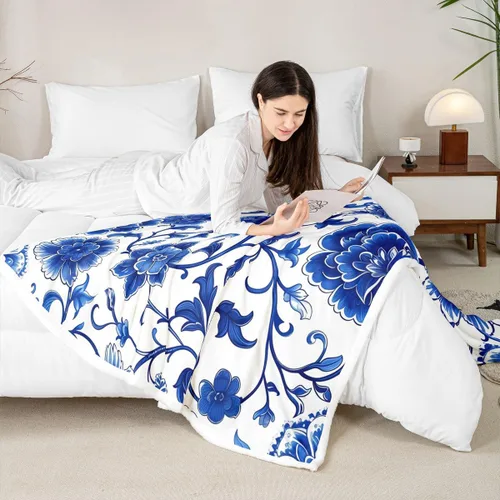 Vista 4 de Manfei Rustic Floral Flannel Fleece Throw Blanket 40"x50" Blooming Flowers Fuzzy Blanket for Sofa Couch Retro Plant Farmhouse All Season Bed Dark