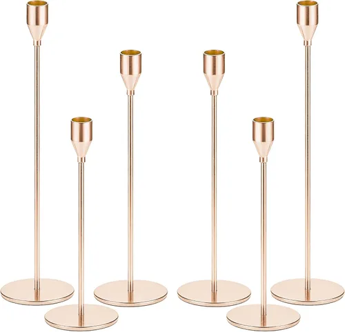 Vista 22 de Juego de 3 portavelas cónicos plateados para decoración de citas, festivales, bodas, fiestas, comedores o aniversarios, se ajustan a velas de pilar