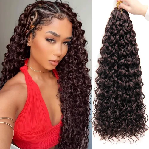 Vista 71 de GoGo Curl Crochet Hair 18 pulgadas onda de agua pelo sintético bohemio ganchillo trenzado jengibre onda profunda extensiones de cabello trenzado