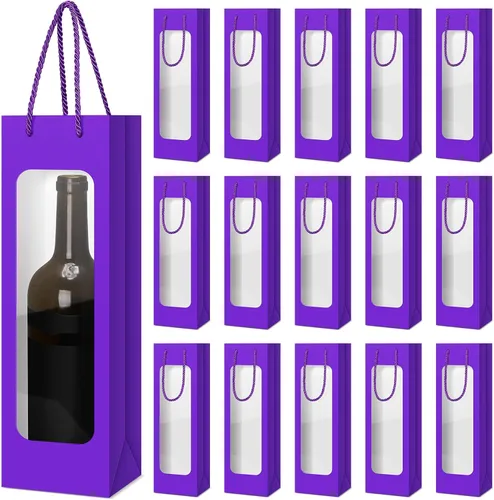 Vista 16 de Tioncy 24 bolsas de regalo de botella de vino individual de Navidad, bolsas de champán para bodas a granel con ventana transparente, cajas